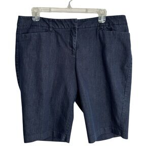 7th Ave New York & Co. Sz 14 Stretch Denim Dressy Shorts Jean Bermuda Dark Wash